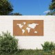 Plaque Tableau Décoration Murale Jardin 105 cm de long: Map Monde. En Corten