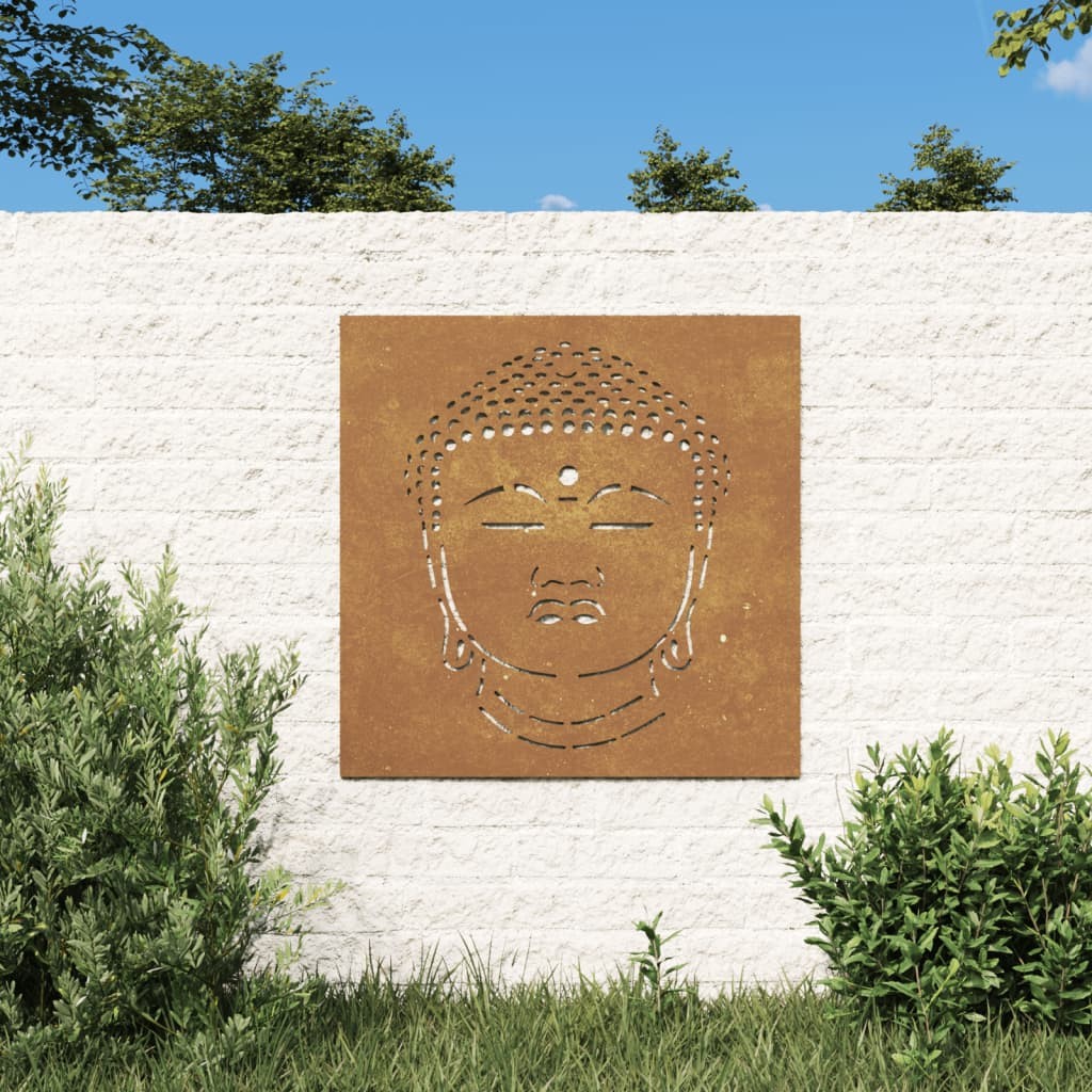 Plaque Tableau Décoration Murale Jardin 55 cm de long: Bouddha En Corten