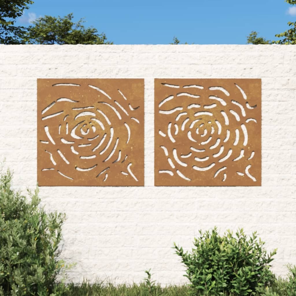 Plaque Tableau Décoration Murale Jardin Diptyque 55 cm de long : Rose En Corten