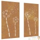 Plaque Tableau Décoration Murale Jardin Diptyque 105 cm de long : 2 Fleurs En Corten