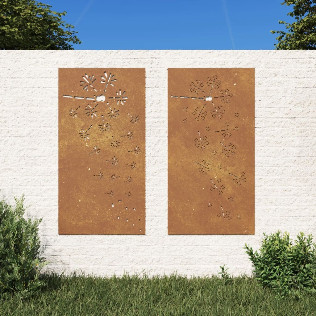 Plaque Tableau Décoration Murale Jardin Diptyque 105 cm de long : Fines Fleurs En Corten