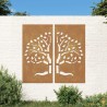 Plaque Tableau Décoration Murale Jardin Diptyque 105 cm de long : Arbre En Corten