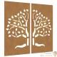 Plaque Tableau Décoration Murale Jardin Diptyque 105 cm de long : Arbre En Corten
