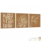 Plaque Tableau Décoration Murale Jardin triptyque 55 cm de long : Herbes En Corten