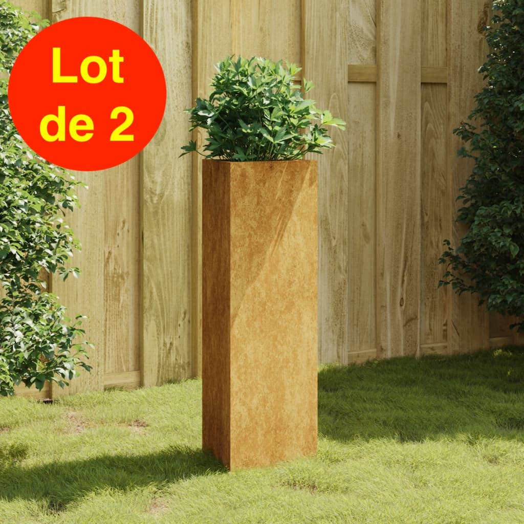 Lot de 2 Jardinières Acier Corten Triangle 40 X 34 X 75 cm. Aspect Rouille, Très tendance. Jardin, Patio, Balcon