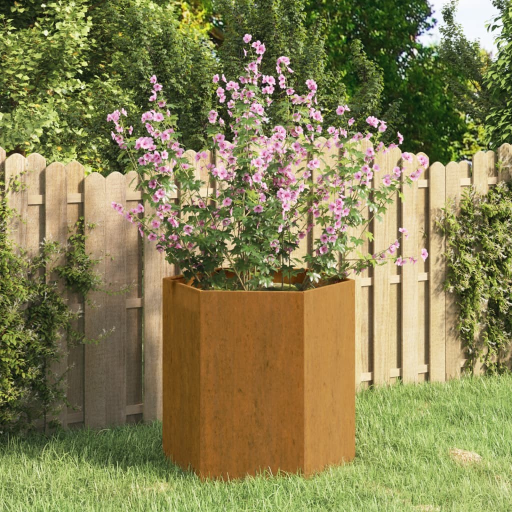 Jardinière Acier Corten Hexagonale 40 X 40 X 45 cm. Aspect Rouille, Très tendance. Jardin, Patio, Balcon
