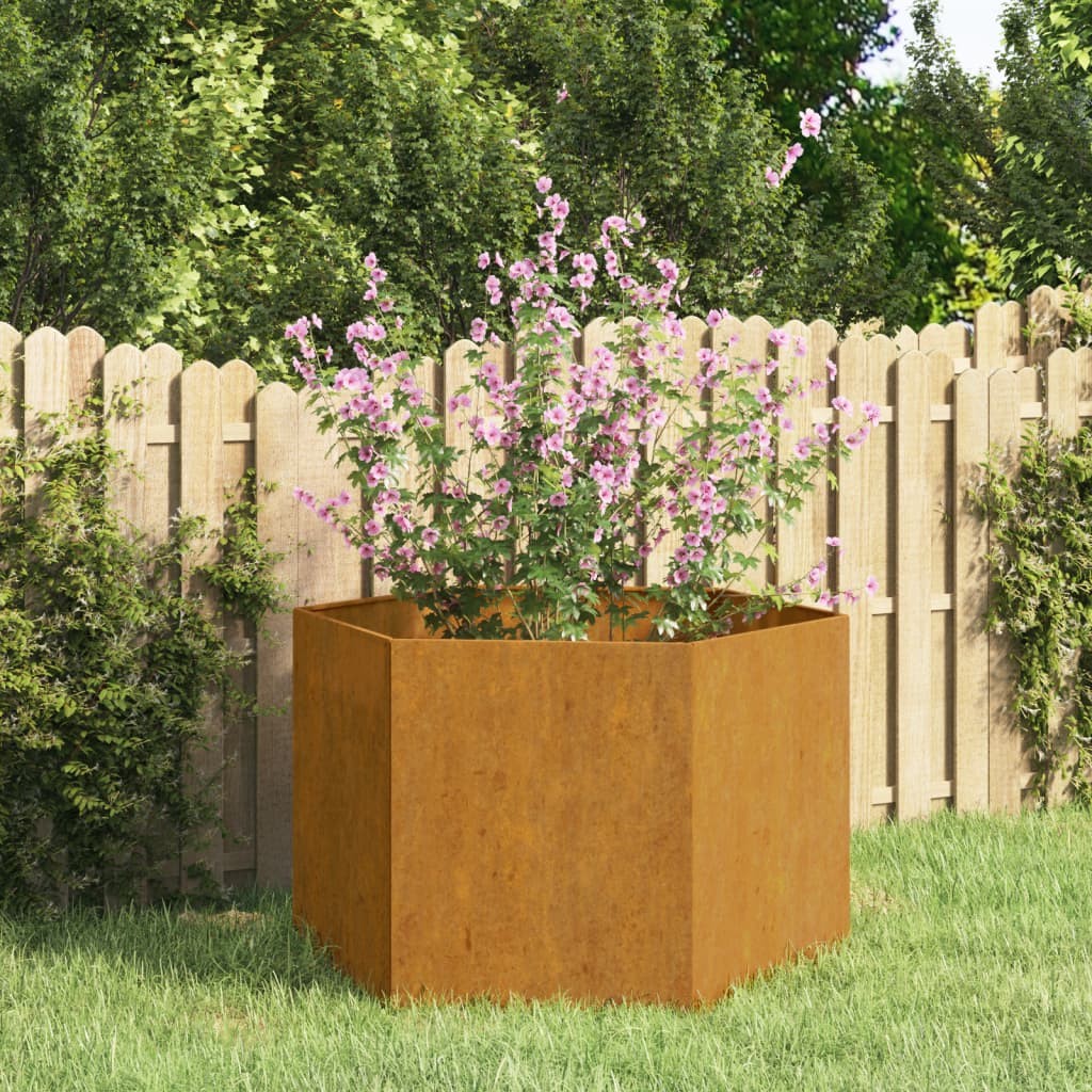 Jardinière Acier Corten Hexagonale 60 X 60 X 45 cm. Aspect Rouille, Très tendance. Jardin, Patio, Balcon