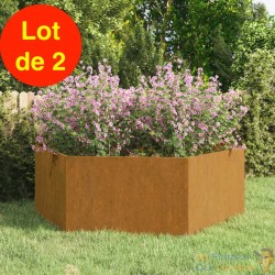 Lot de 2 Jardinières Acier Corten Hexagonale 138 X 138 X 45 cm. Aspect Rouille, Très tendance. Jardin, Patio, Balcon
