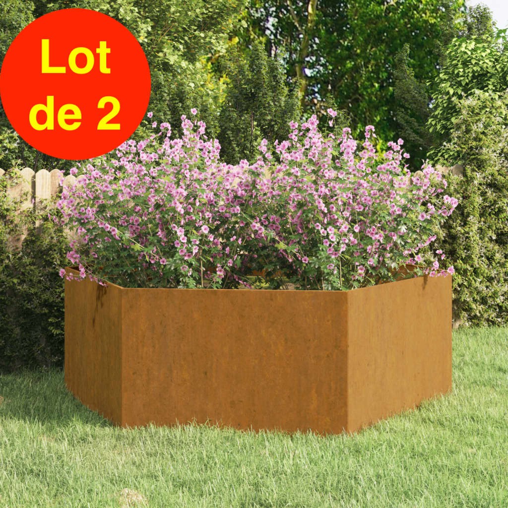 Lot de 2 Jardinières Acier Corten Hexagonale 138 X 138 X 45 cm. Aspect Rouille, Très tendance. Jardin, Patio, Balcon