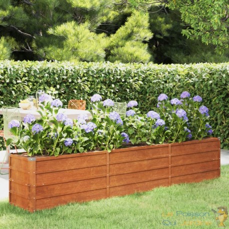 Jardinière Relief Acier Corten 240 X 40 X 45 cm. Aspect Rouille, Très tendance. Jardin, Patio, Balcon