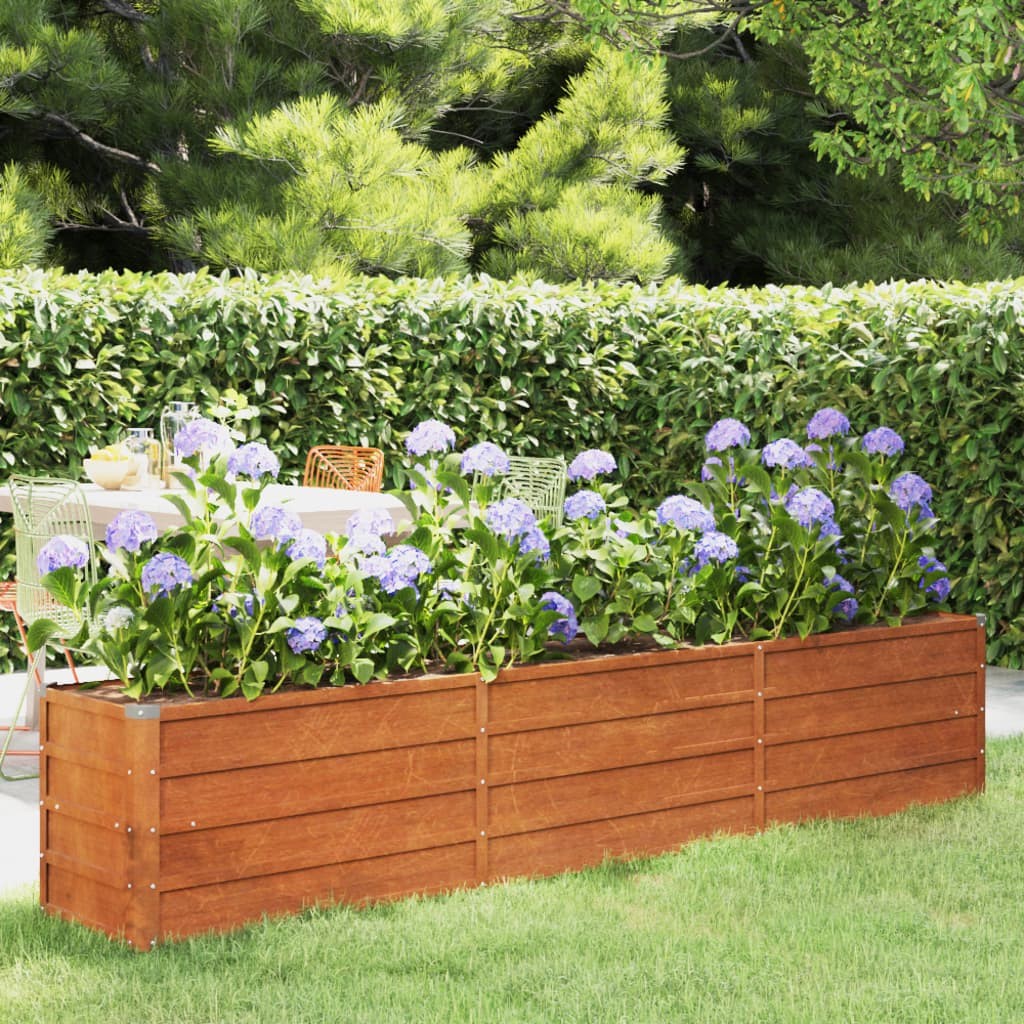 Jardinière Relief Acier Corten 240 X 40 X 45 cm. Aspect Rouille, Très tendance. Jardin, Patio, Balcon