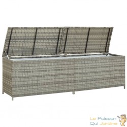 GRAND Coffre de jardin Gris Polyrotin 200 X 50 X 60 cm. Rangement facile et discret