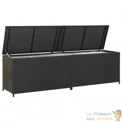 GRAND Coffre de jardin Noir Polyrotin 200 X 50 X 60 cm. Rangement facile et discret