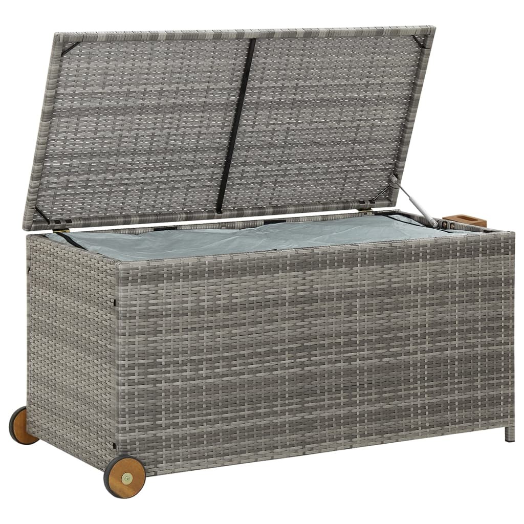 Coffre de jardin Gris + Roulettes 120 X 65 X 61 cm Polyrotin. Rangement facile et discret