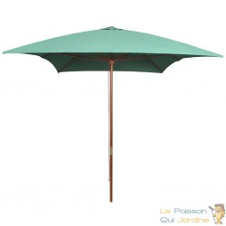 Grand Parasol Rectangle 300 X 200 X 250 cm Vert. Poteau en bois. Raffinement et Ombre Terrasse et Jardin