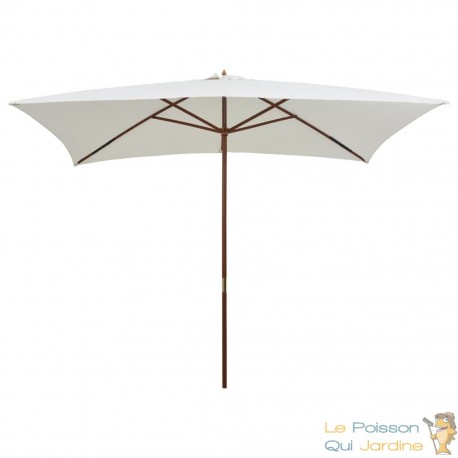 Grand Parasol Rectangle 300 X 200 X 250 cm Crème. Poteau en bois. Raffinement et Ombre Terrasse et Jardin