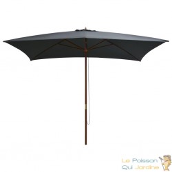 Grand Parasol Rectangle 300 X 200 X 250 cm Gris Anthracite. Poteau en bois. Raffinement et Ombre Terrasse et Jardin