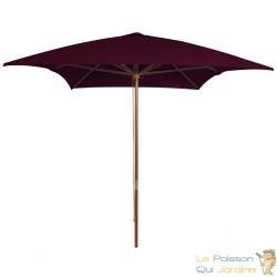 Grand Parasol Rectangle 300 X 200 X 250 cm Bordeaux. Poteau en bois. Raffinement et Ombre Terrasse et Jardin