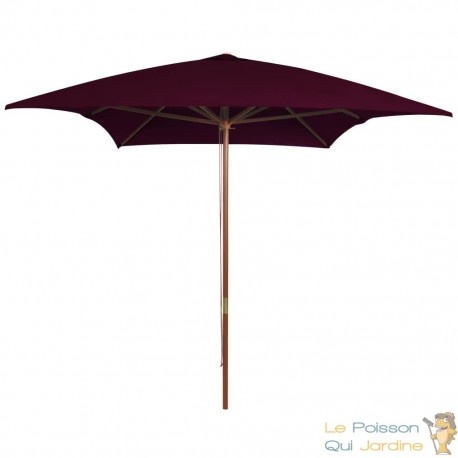 Grand Parasol Rectangle 300 X 200 X 250 cm Bordeaux. Poteau en bois. Raffinement et Ombre Terrasse et Jardin
