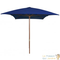 Grand Parasol Rectangle 300 X 200 X 250 cm Bleu. Poteau en bois. Raffinement et Ombre Terrasse et Jardin