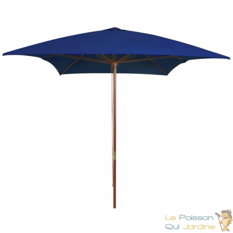 Grand Parasol Rectangle 300 X 200 X 250 cm Bleu. Poteau en bois. Raffinement et Ombre Terrasse et Jardin