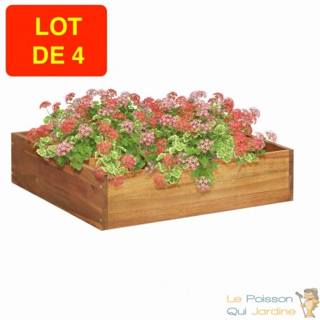 Lot de 4 Jardinières Bois d'Acacia 60 X 60 X 15 cm. Très tendance. Jardin, Patio, Balcon