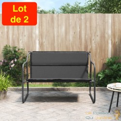 Lot de 2 Bancs de jardin en tube d'acier avec dossier. Coussin gris anthracite