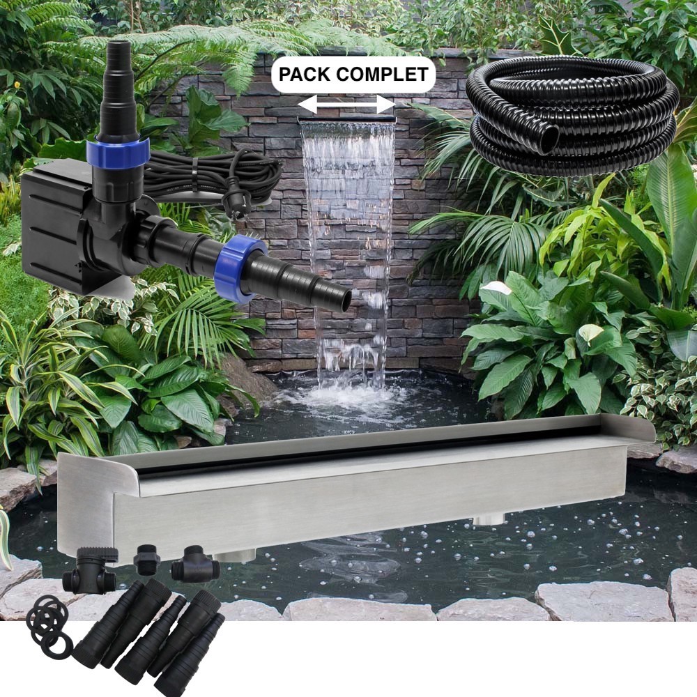 Pack Complet Cascade - Lame D'Eau 60 cm Inox , Pompe, Tuyau, Connecteurs Bassins de jardin et piscines