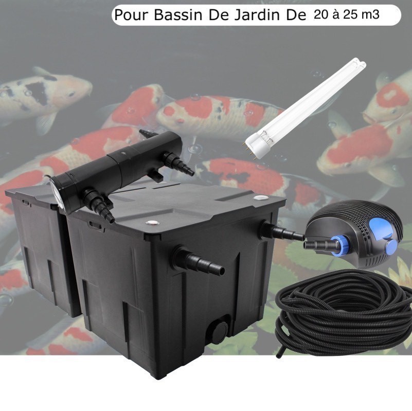 Kit Filtration Complet UV 24W + ampoule Supplémentaire Pour Bassin De Jardin De 30m3 sans poissons