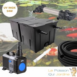 Filtre complet avec UV 24W INOX pour bassin de jardin : 10 à 15 m³ avec poissons + ampoule supplémentaire