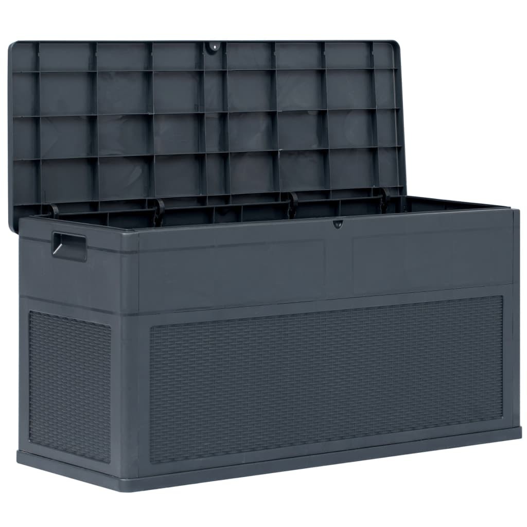 Coffre de jardin Gris Anthracite Plastique Solide 116 X 46 X 60 cm 320 l de volume. Rangement facile et discret