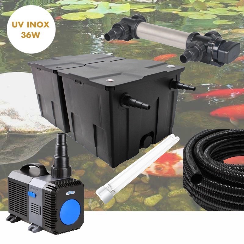 Kit De Filtration Avec UV 36W INOX + ampoule de rechange Pour Bassin De Jardin De 30m3