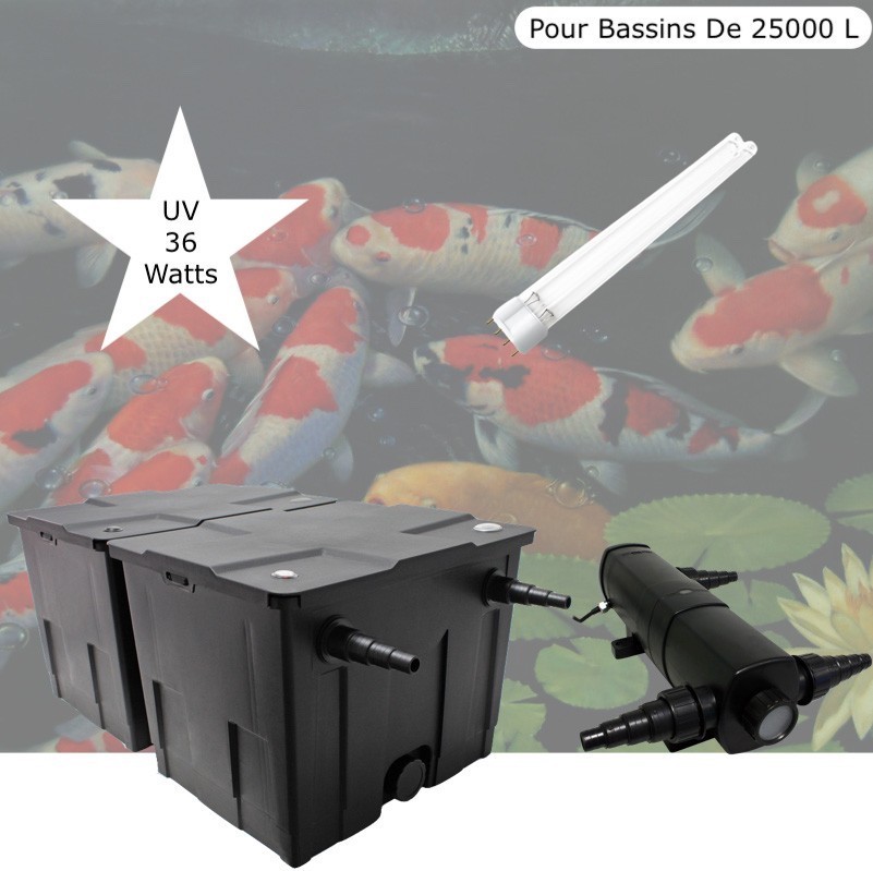 Filtre Bassin + Clarificateur UV Stérilisateur 36W + ampoules de rechange , Pour Bassin De Jardin Jusqu'à 30000 Litres