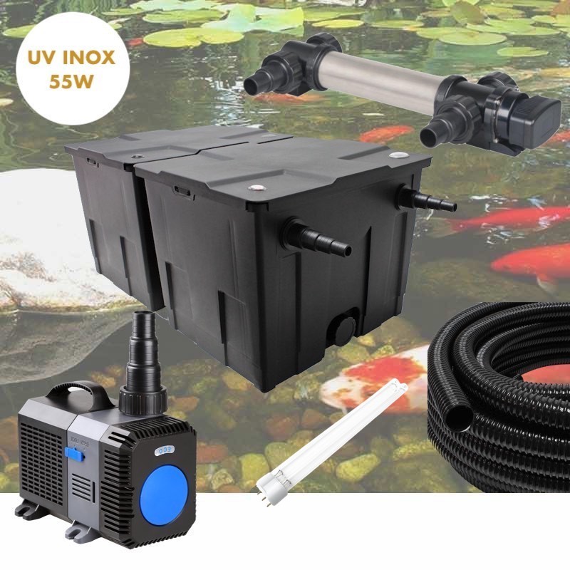 Kit De Filtration Complet Avec UV 55W INOX + ampoule de rechange Pour Bassin De Jardin De 30m3
