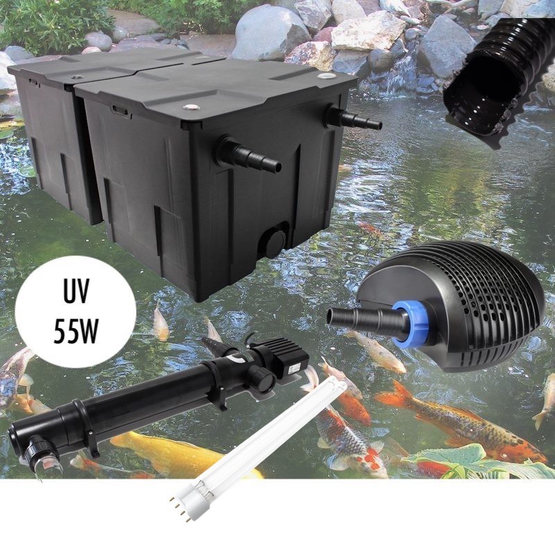 Kit Filtration Bassin Complet, UV 55W, + 1 ampoule de rechange Pour Bassins De Jardin De 30000 L