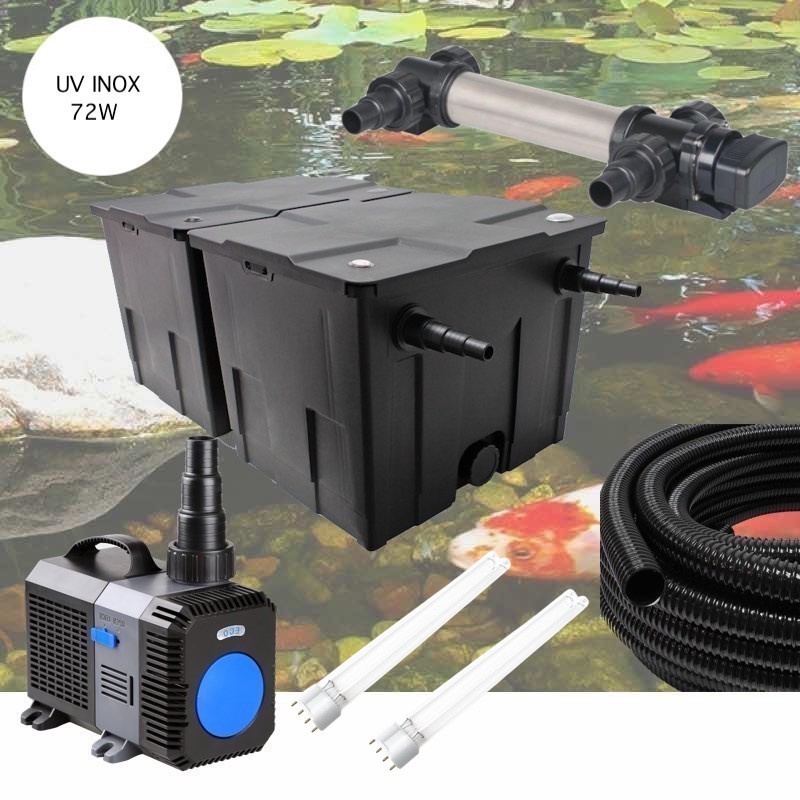 Kit De Filtration Complet Avec UV 72W INOX + 2 ampoules de rechange Pour Bassin De Jardin De 30m3