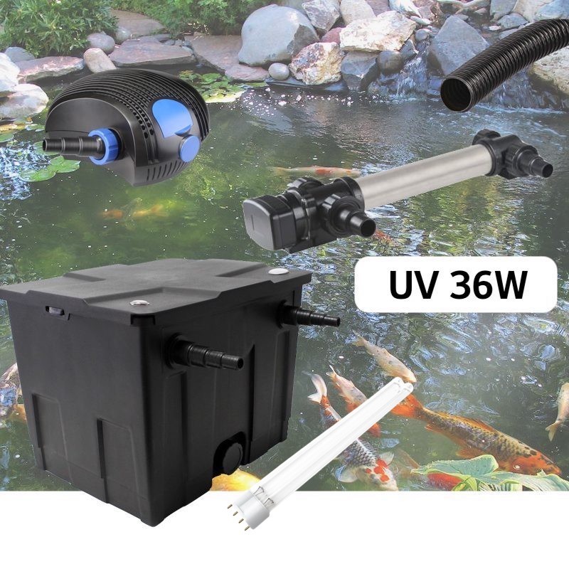 Kit De Filtration, Avec UV 36W Inox, Pour Bassin De Jardin : 5 à 10 m³ + 1 ampoule supplémentaire