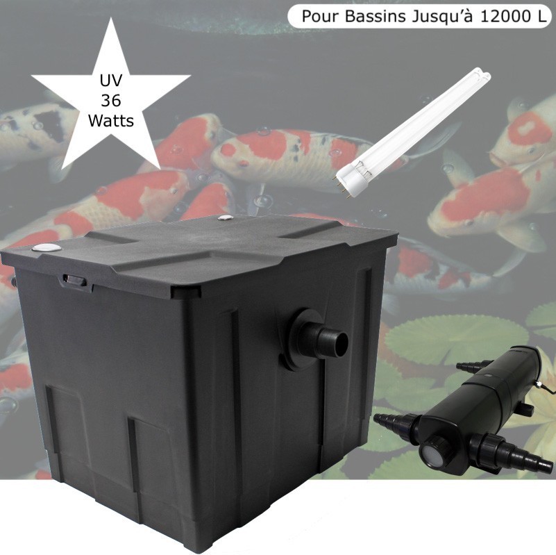 Filtre Bassin + Clarificateur UV Stérilisateur 36W, + 1 ampoule supplémentaire Bassin De Jardin Jusqu'à 12000 Litres