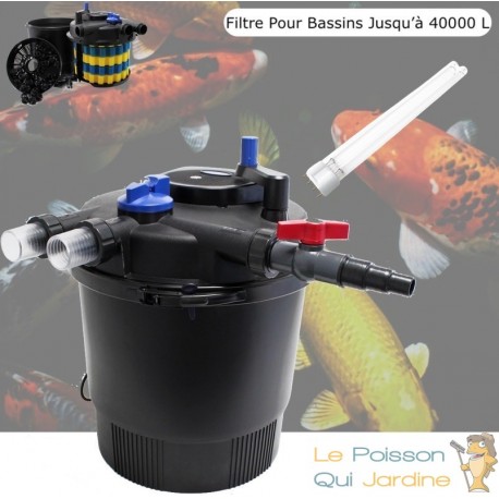 Filtre Bassins De Jardin Sous Pression, UV 36W, Jusqu'à 40000 Litres + 1 ampoule supplémentaire