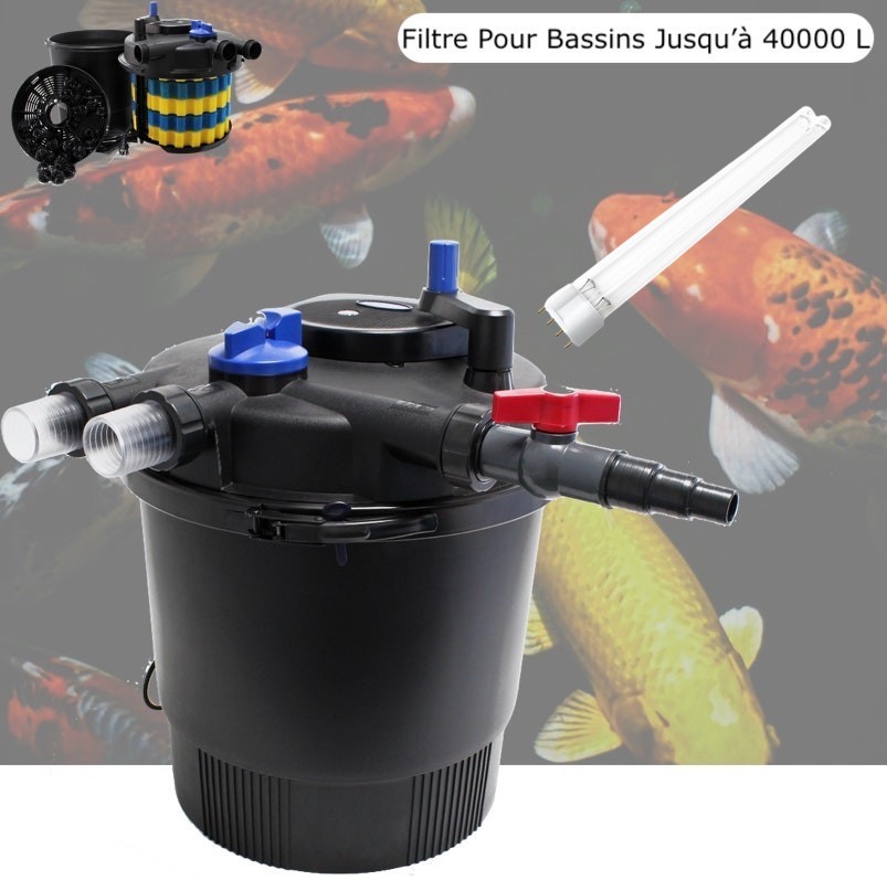 Filtre Bassins De Jardin Sous Pression, UV 36W + 1 ampoule supplémentaire, Jusqu'à 40000 Litres