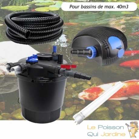 Kit Filtration Pression UV 36W, Pompe, Tuyau, Pour Bassins De 40000 L + 1 ampoule supplémentaire