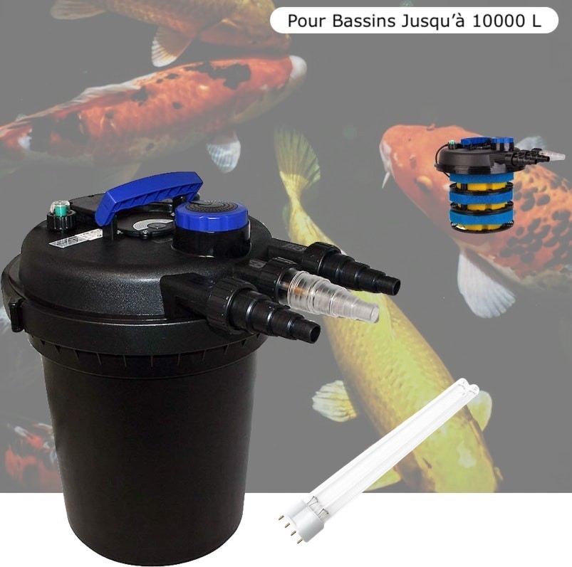 Filtre Bassins De Jardin Sous Pression, UV 11W + 1 ampoule supplémentaire, Jusqu'à 10000 Litres
