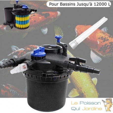 Filtre bassins de jardin sous pression UV 11W jusqu'à 12000 litres + 1 ampoule supplémentaire