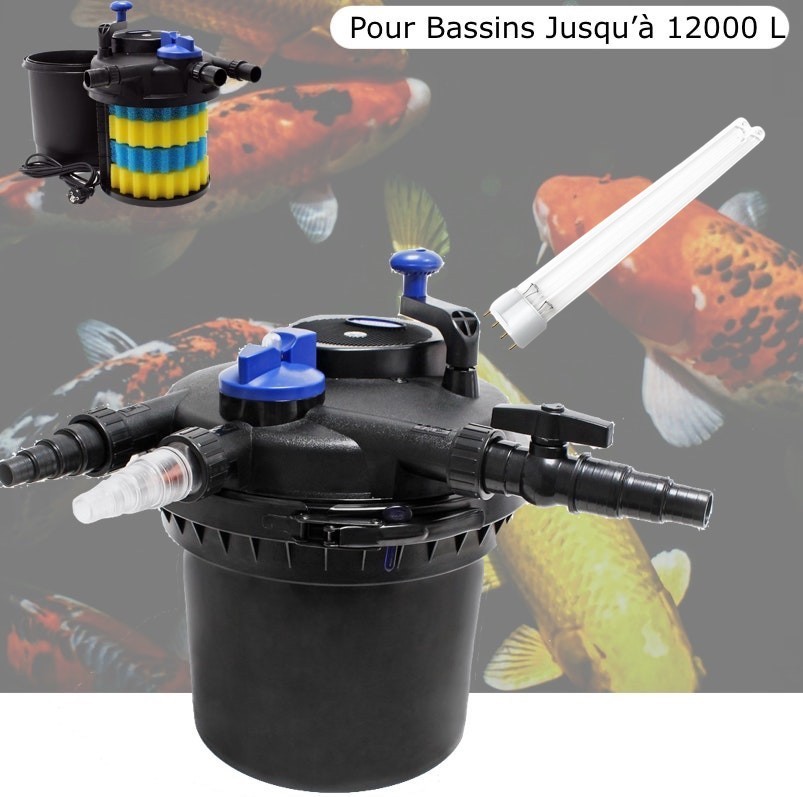 Filtre De Bassins De jardin, Sous Pression, UV 11W + 1 ampoule supplémentaire, Jusqu'à 12000 Litres