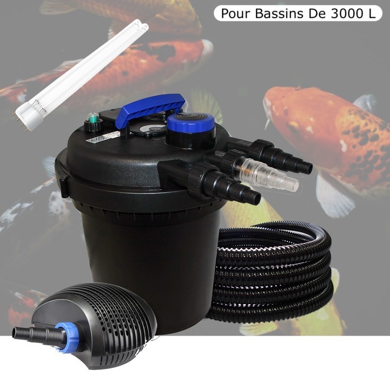 Kit Filtre Pression, UV 11W, Complet + 1 ampoule UV de rechange Pour Bassins De Jardin De 3000 litres