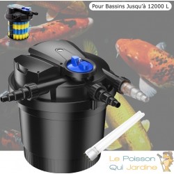 Filtre Bassin De Jardin Sous Pression, UV 11W + 1 ampoule UV de rechange, Max 12000L, Modèle Premium