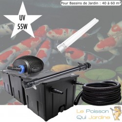 Kit de Filtration complet avec UV 55 W pour bassin de jardin : 40 à 60 m³ + 1 ampoule UV de rechange
