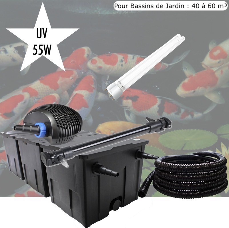 Kit De Filtration, UV 55 W + 1 ampoule UV de rechange , Pour Bassin de Jardin : 40 à 50 m³