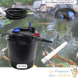 Kit Filtration Pression UV 55W, Pompe, Tuyau Pour Bassins De 60000 L + 1 ampoule UV de rechange