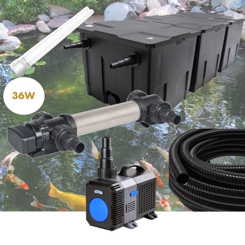 Kit Filtration UV 36W, Acier Inoxydable, + 1 ampoule UV de rechange Bassin de Jardin: 40-60 m³